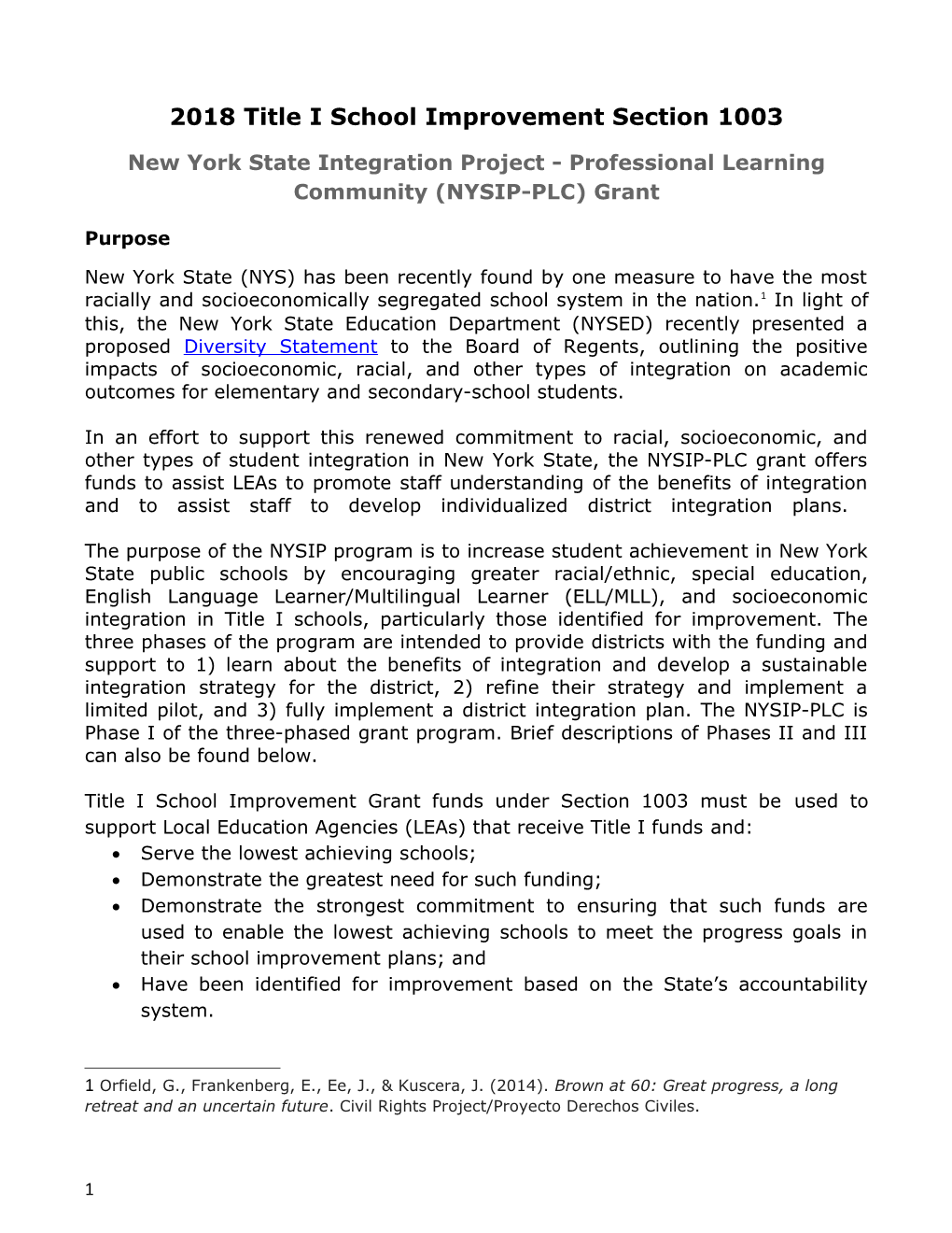 New York State Integration Project - Professional Learning Community (NYSIP-PLC) Grant