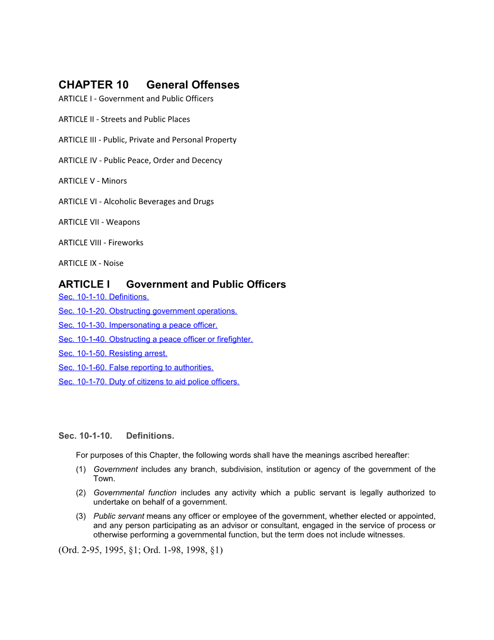 CHAPTER 10 General Offenses