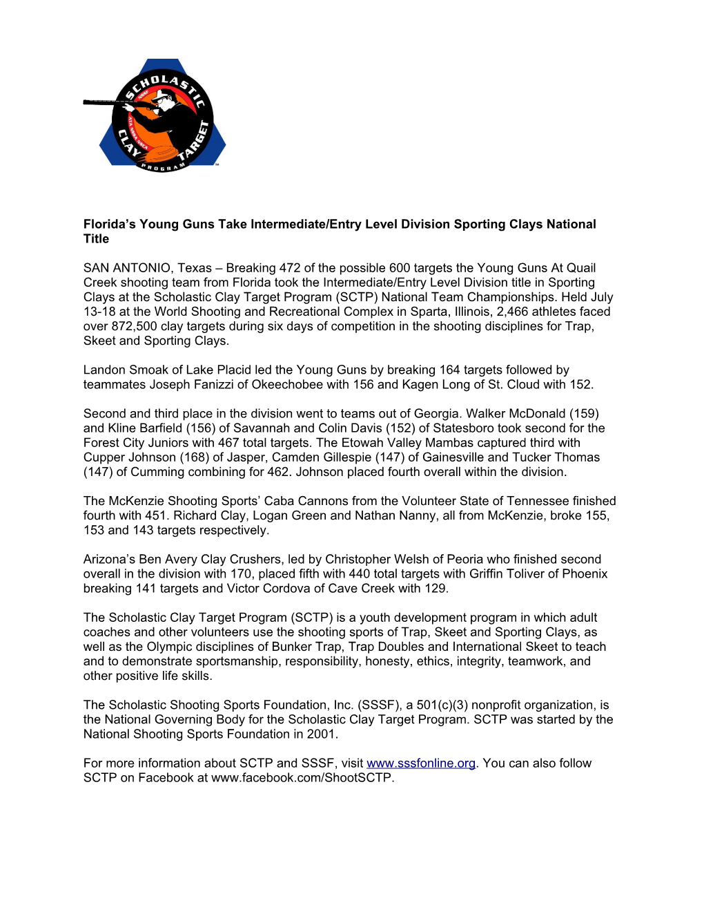 Florida S Young Guns Takeintermediate/Entry Level Division Sporting Clays National Title