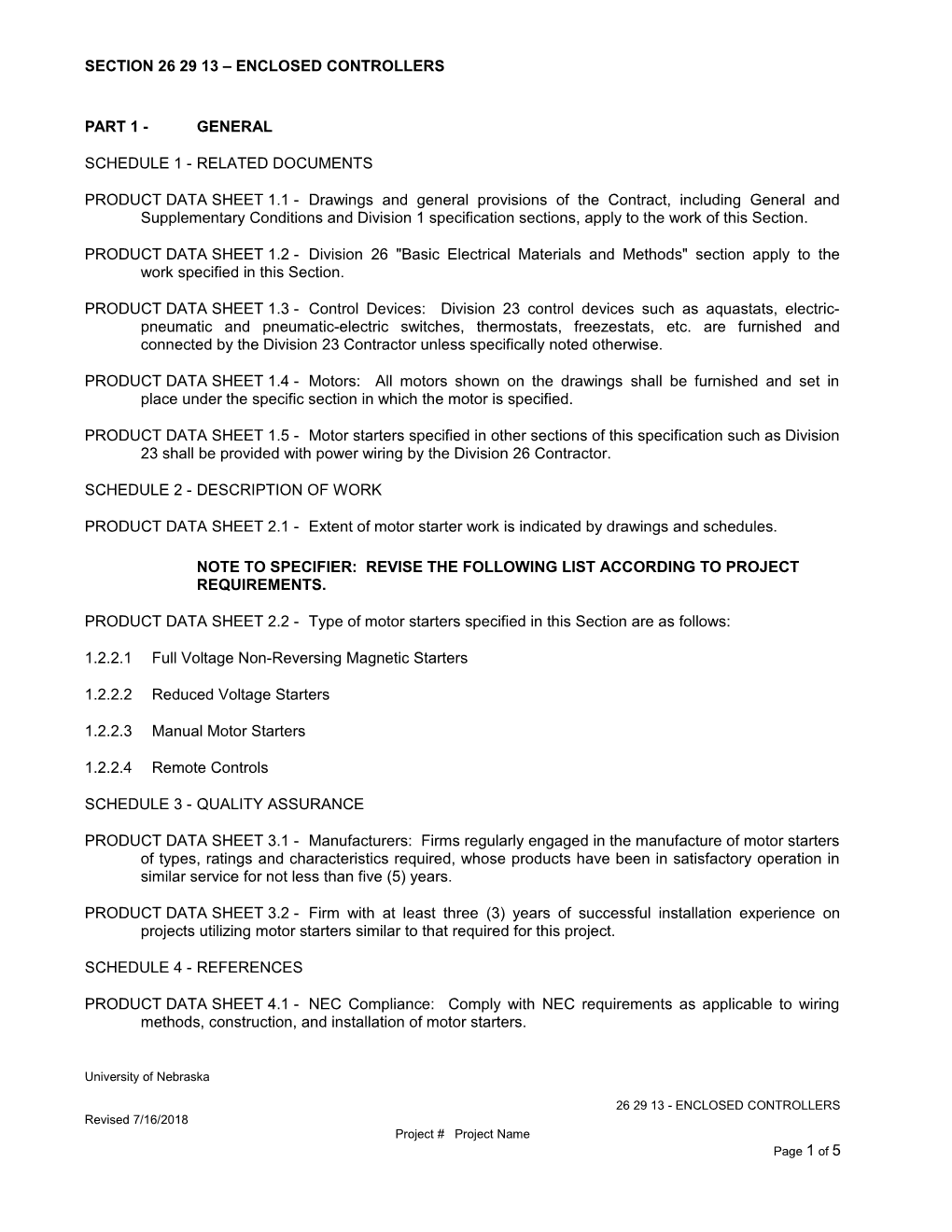 Section 262913 Enclosed Controllers