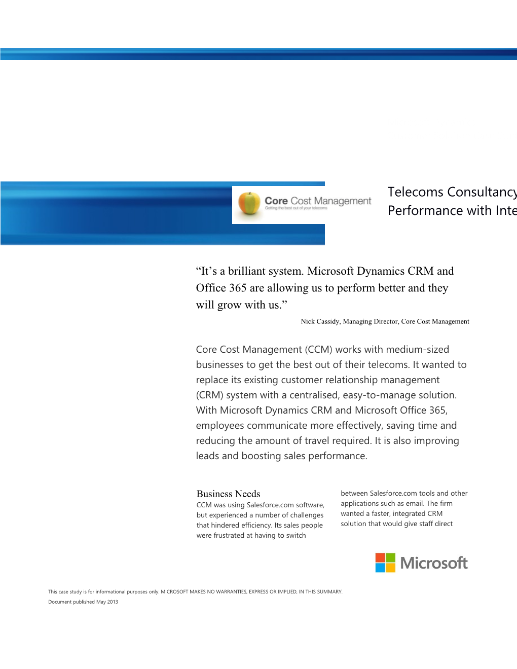Writeimage CSB Telecoms Consultancy Improves Sales Performance with Integrated Microsoft