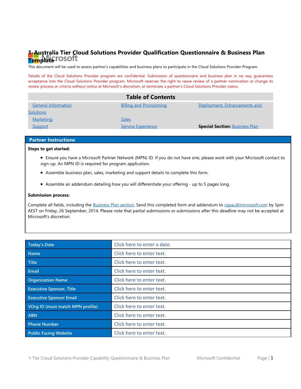 1-Australia Tier Cloud Solutions Providerqualification Questionnaire & Business Plan Template