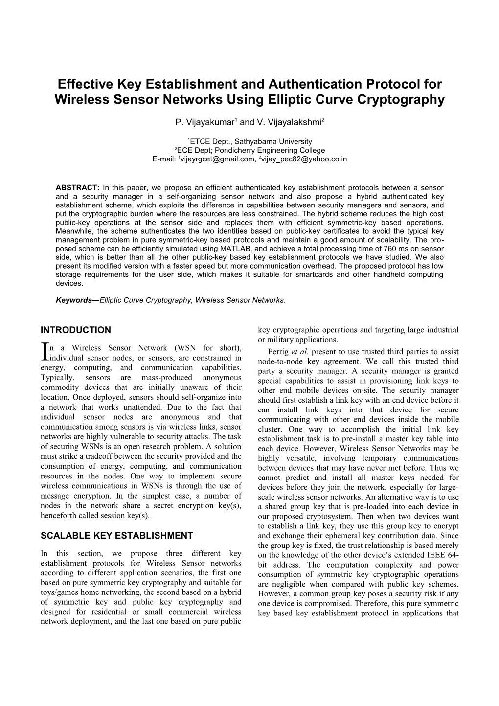 Effective Key Establishment and Authentication Protocol for Wireless Sensor Networks Using