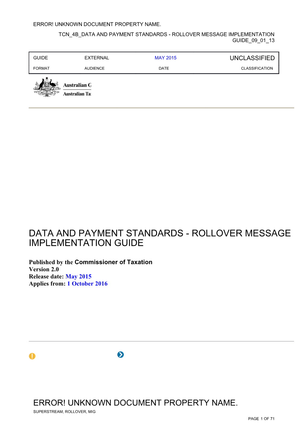 TCN 4B Data and Payment Standards - Rollover Message Implementation Guide 09 01 13