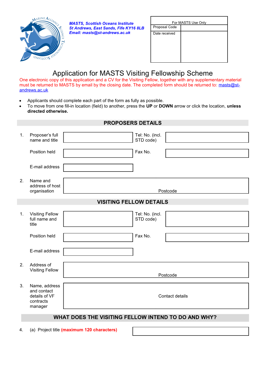 Application for MASTS Visiting Fellowship Scheme
