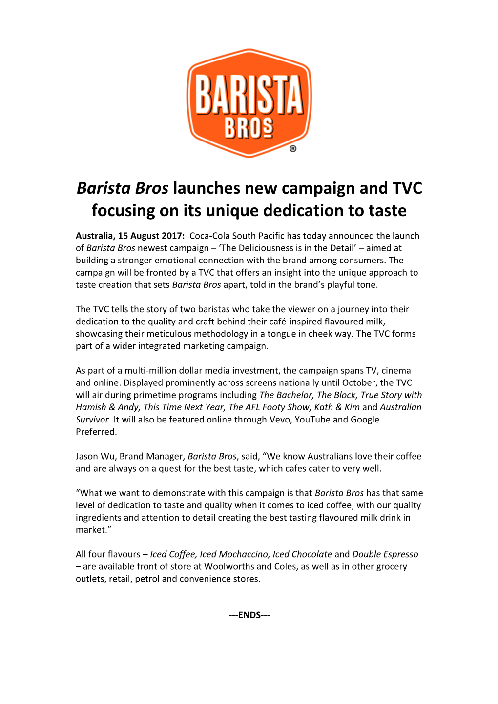 Barista Bros Launchesnew Campaign and TVC Focusing on Its Unique Dedication to Taste