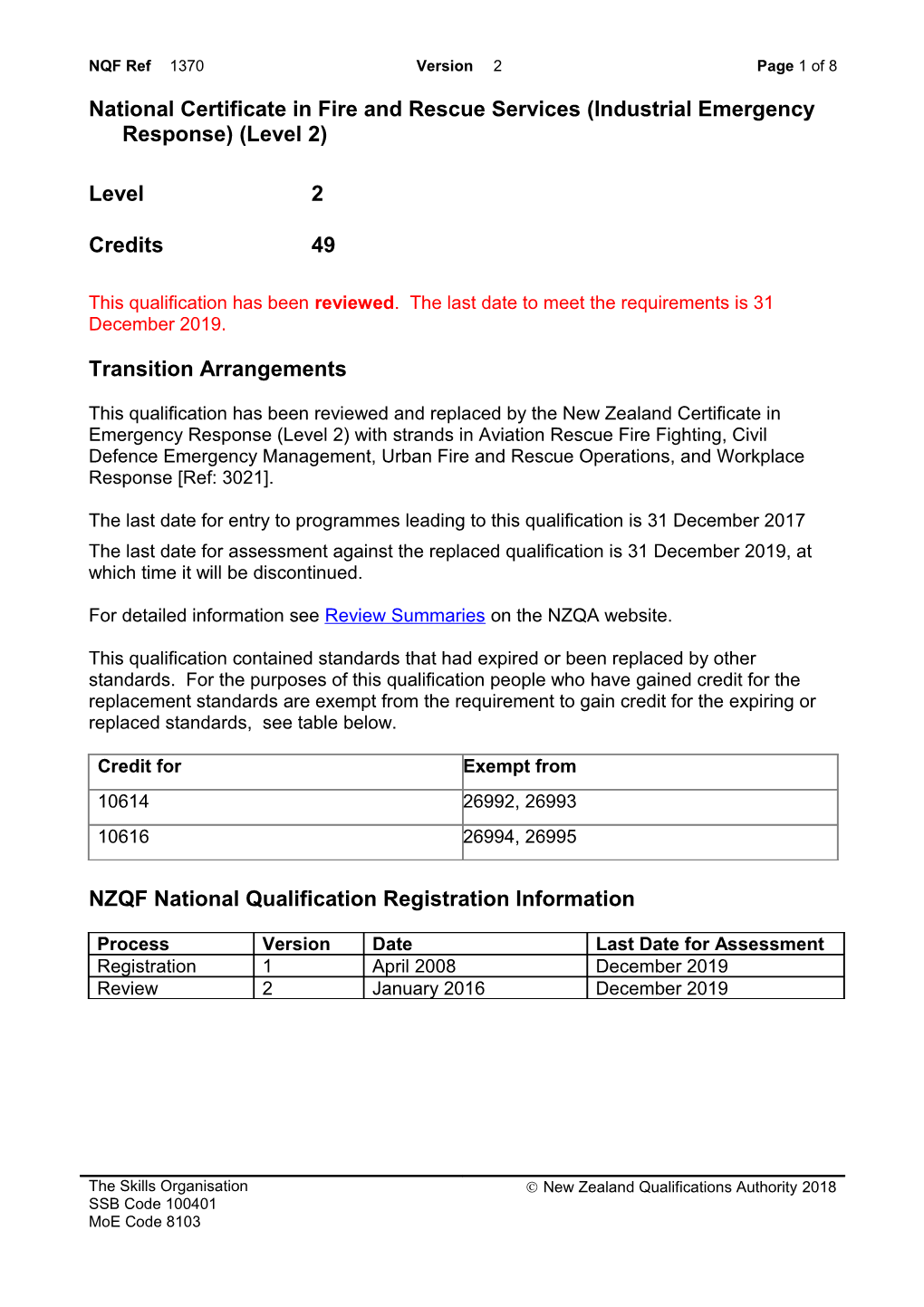 1370 National Certificate in Fire and Rescue Services (Industrial Emergency Response) (Level 2)