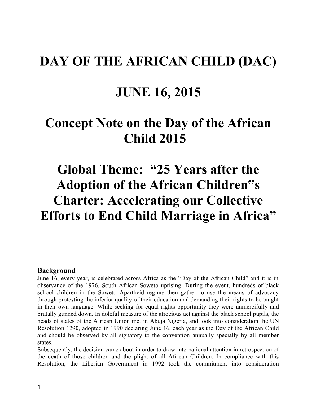 Concept Note on the Day of the African Child 2015