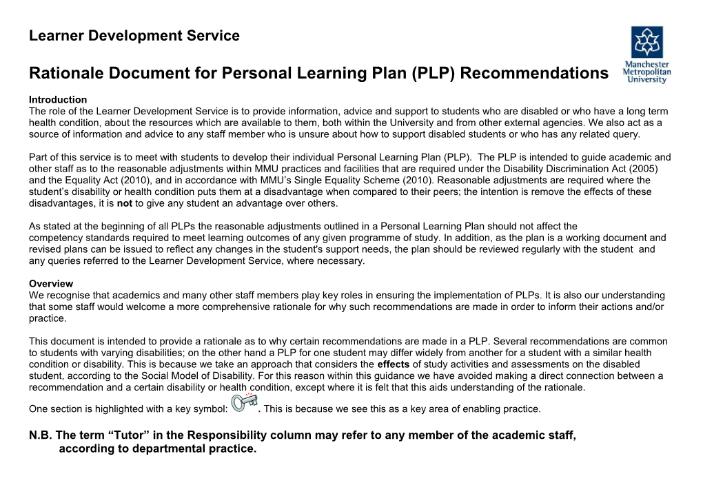 Rationale Document for PLP Recommendations