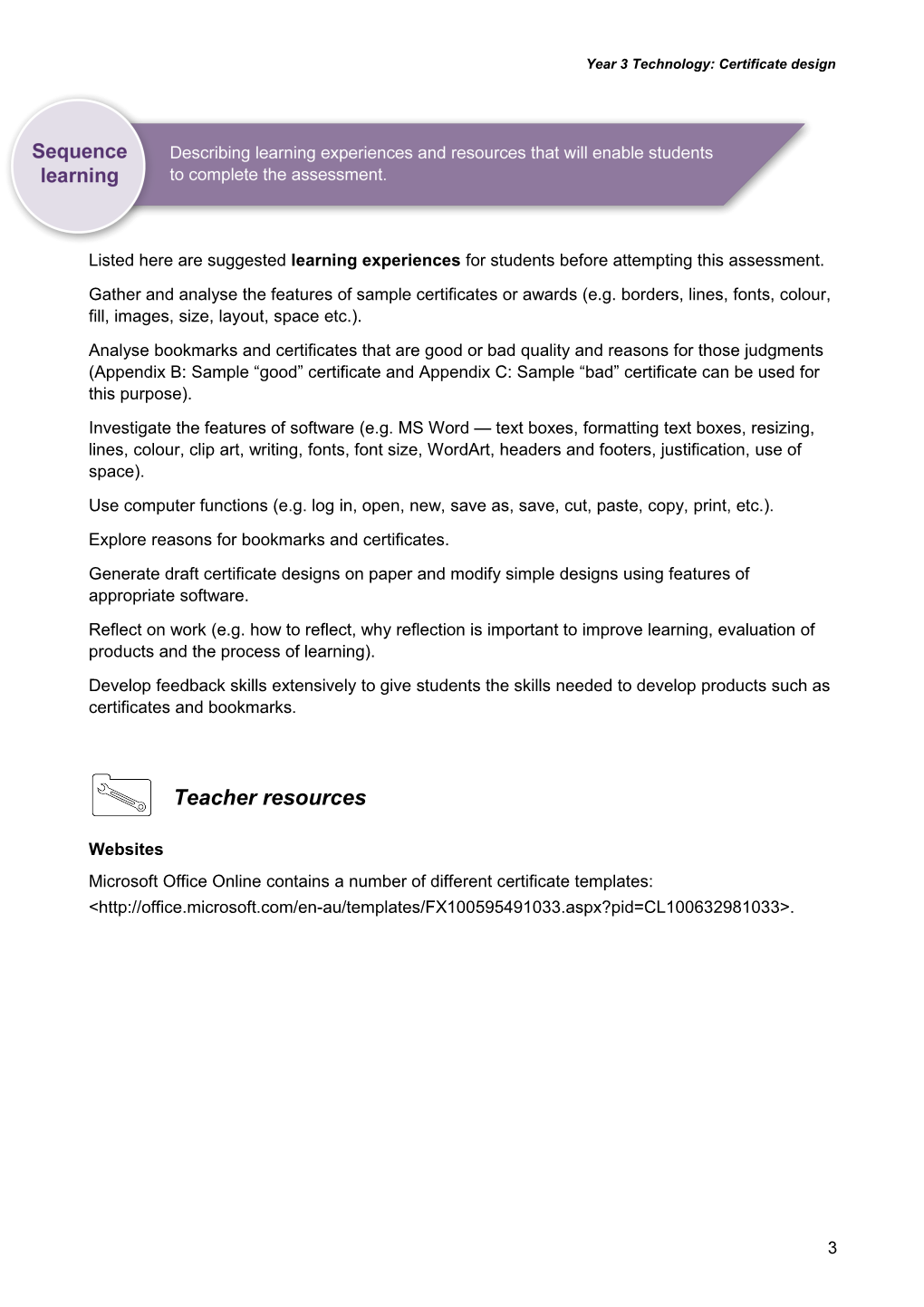 Year 3 Technology Assessment Teacher Guidelines Certificate Design Queensland Essential