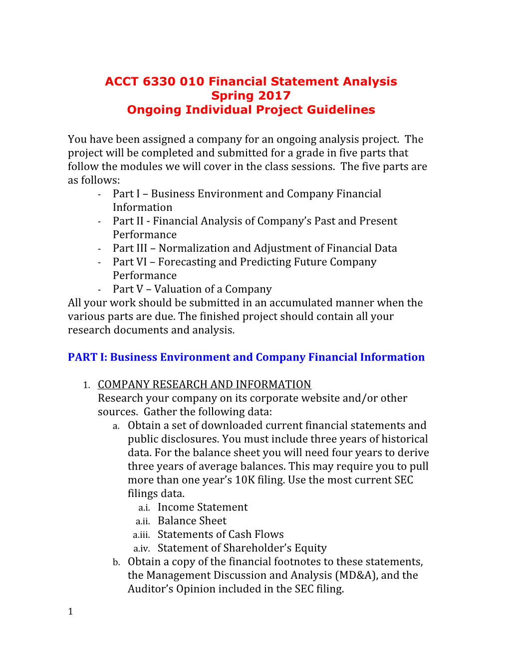 ACCT 6330 010 Financial Statement Analysis