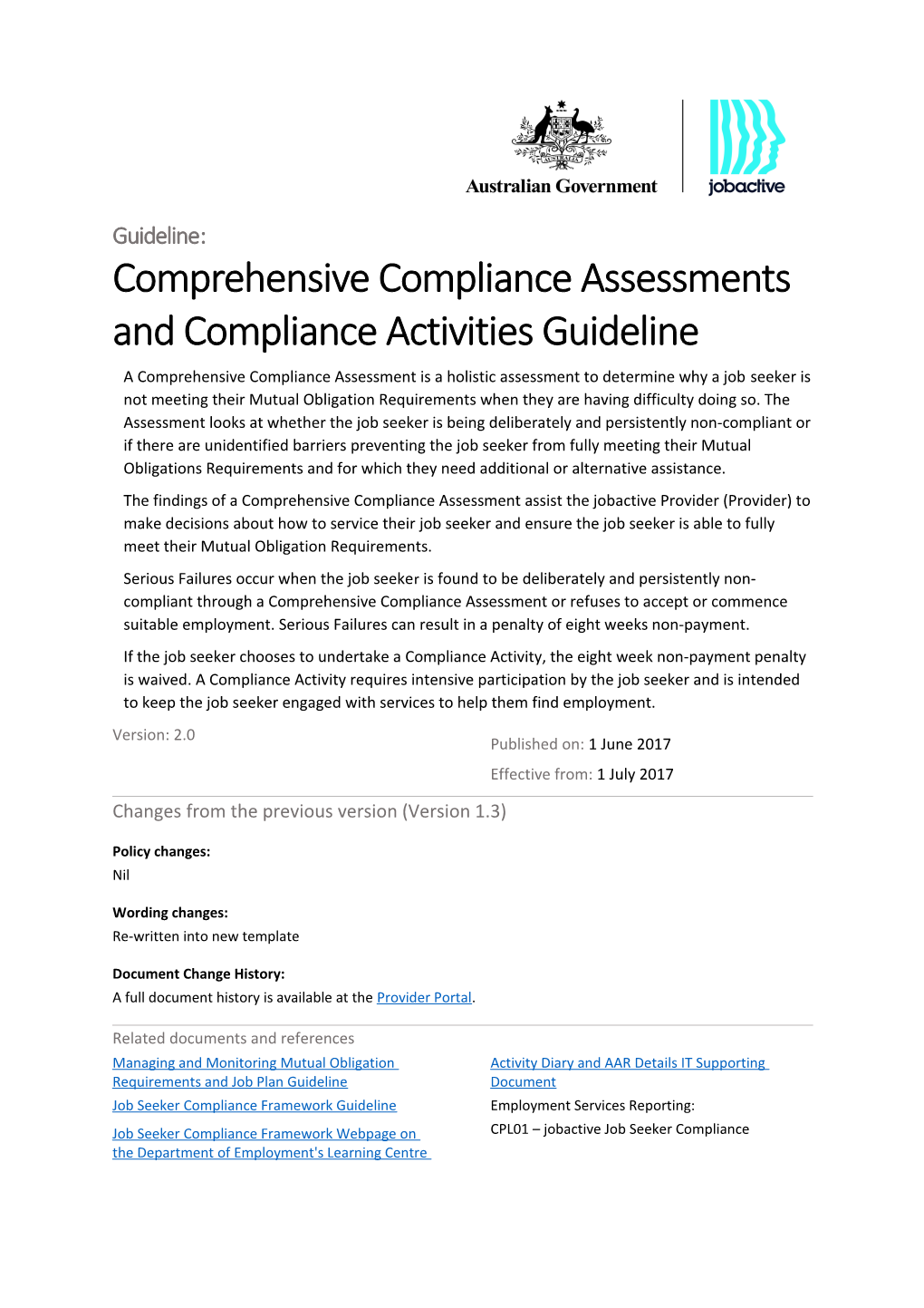 Jobactiveguideline Comprehensive Compliance Assessments and Compliance Activities Guideline