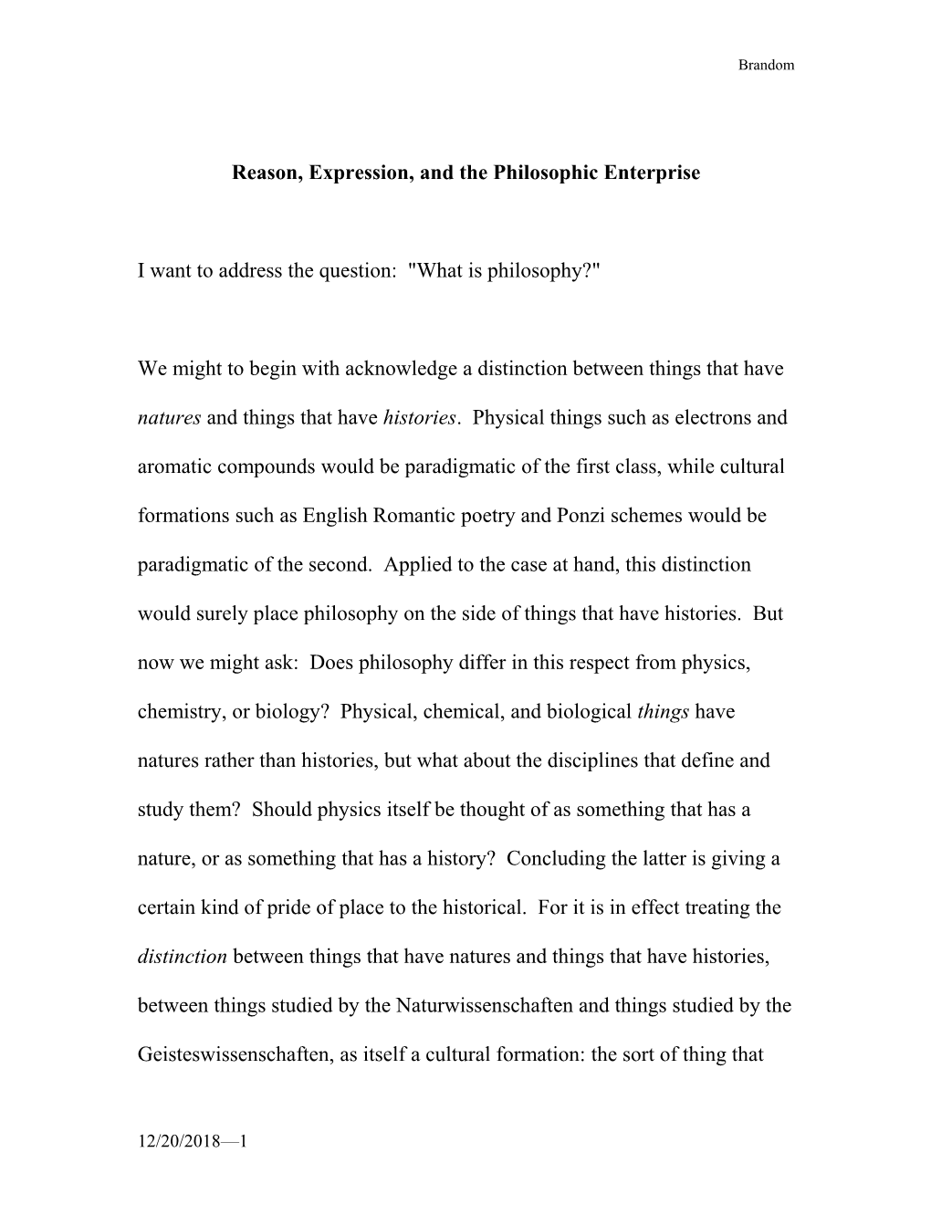Reason, Expression, and the Philosophic Enterprise