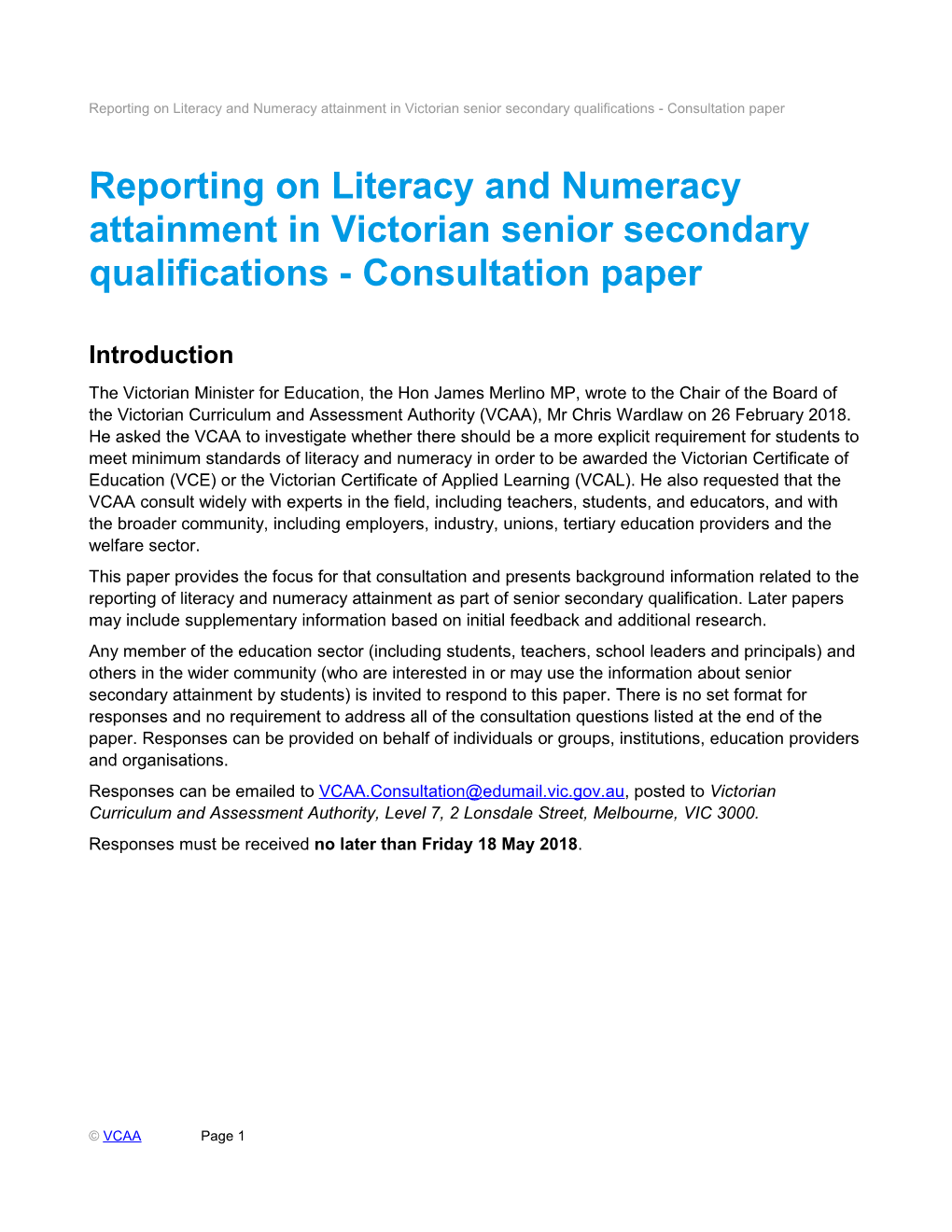 Reporting on Literacy and Numeracy Attainment in Victorian Senior Secondary Qualifications