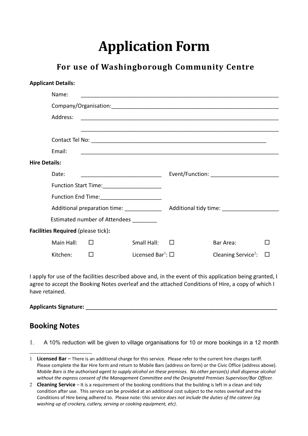 For Use of Washingborough Community Centre