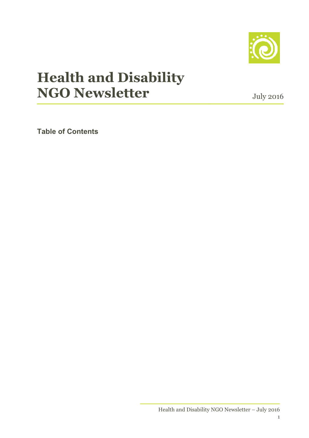 Health and Disability NGO Newsletter