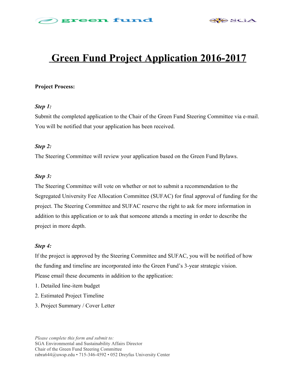 Green Fund Project Application 2016-2017