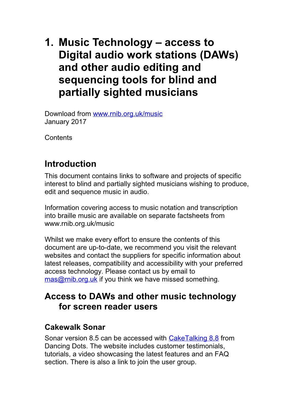 Music Technology Access to Digital Audio Work Stations (Daws) and Other Audio Editing And