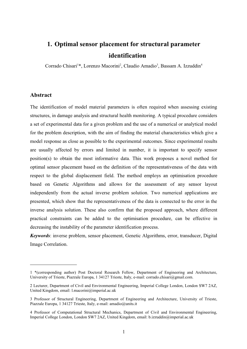 Optimal Sensor Placement for Structural Parameter Identification