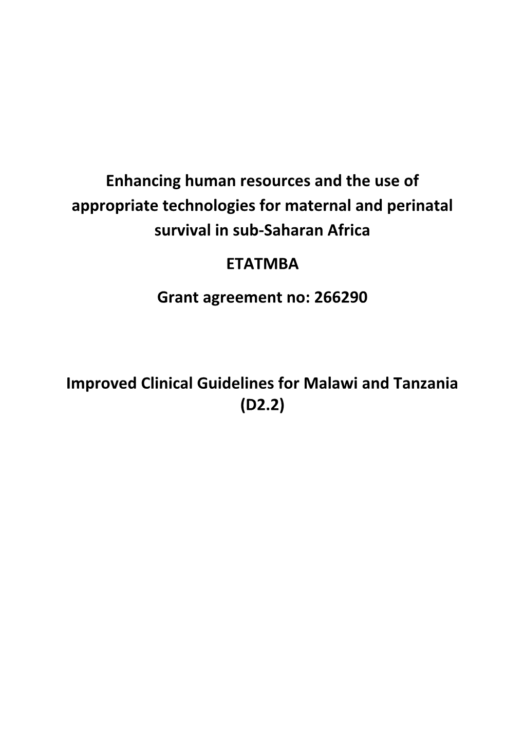 Improved Clinical Guidelines for Malawi and Tanzania (D2.2)