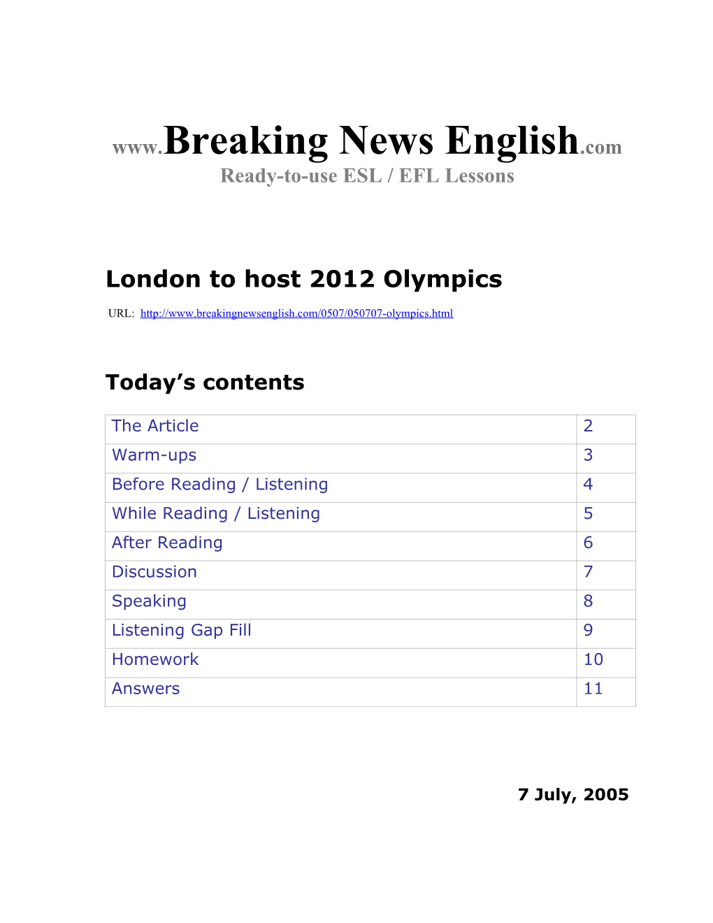 London to Host 2012 Olympics