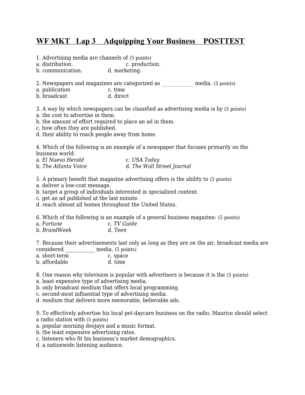 WF MKT Lap 3 Adquipping Your Business POSTTEST