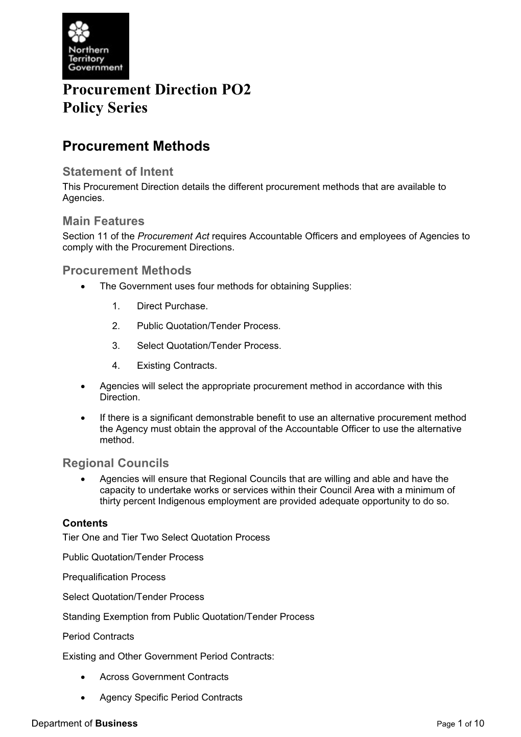 Procurement Direction PO2 (Procurement Methods)