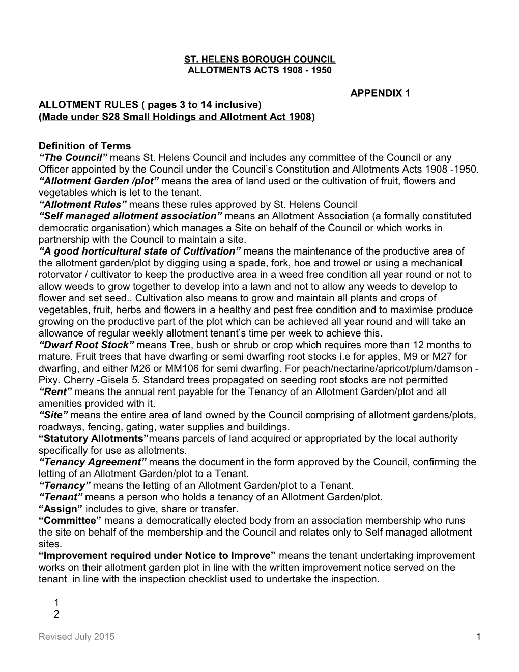 Tenancy Agreement and Allotment Rules