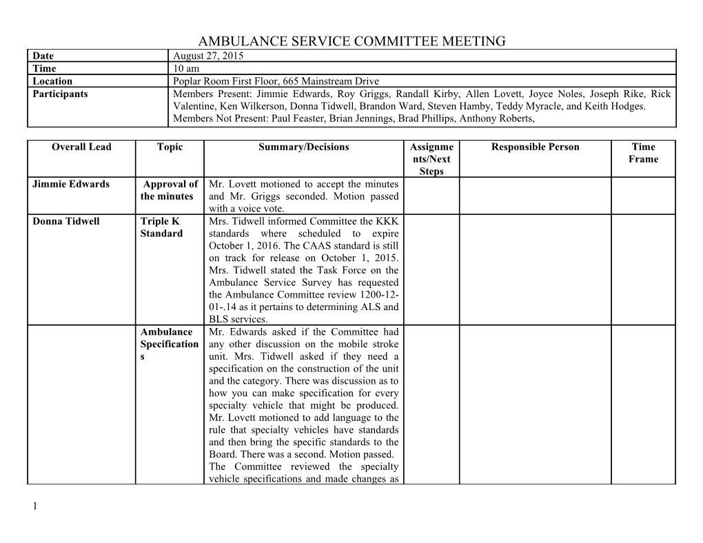 Ambulance Service Committee Meeting