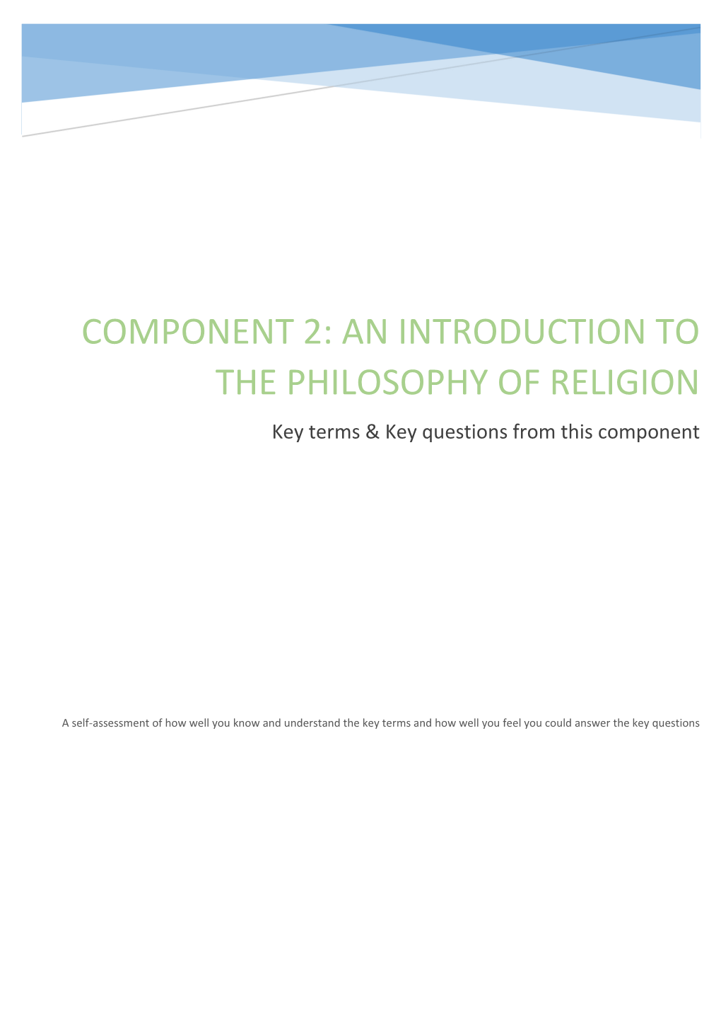 Component 2: an Introduction to the Philosophy of Religion