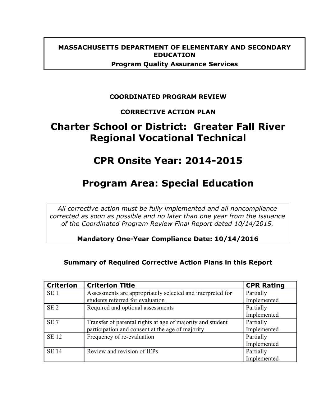 Greater Fall River RVTS CAP 2015