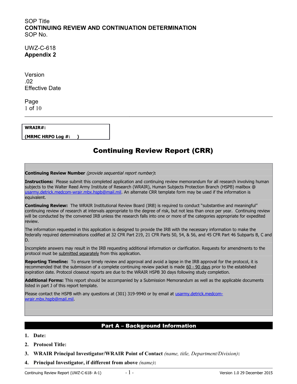 Continuing Review Report (CRR)