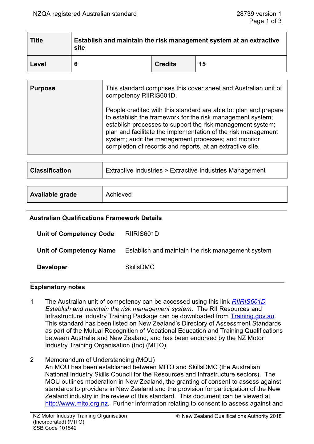 28739 Establish and Maintain the Risk Management System at an Extractive Site