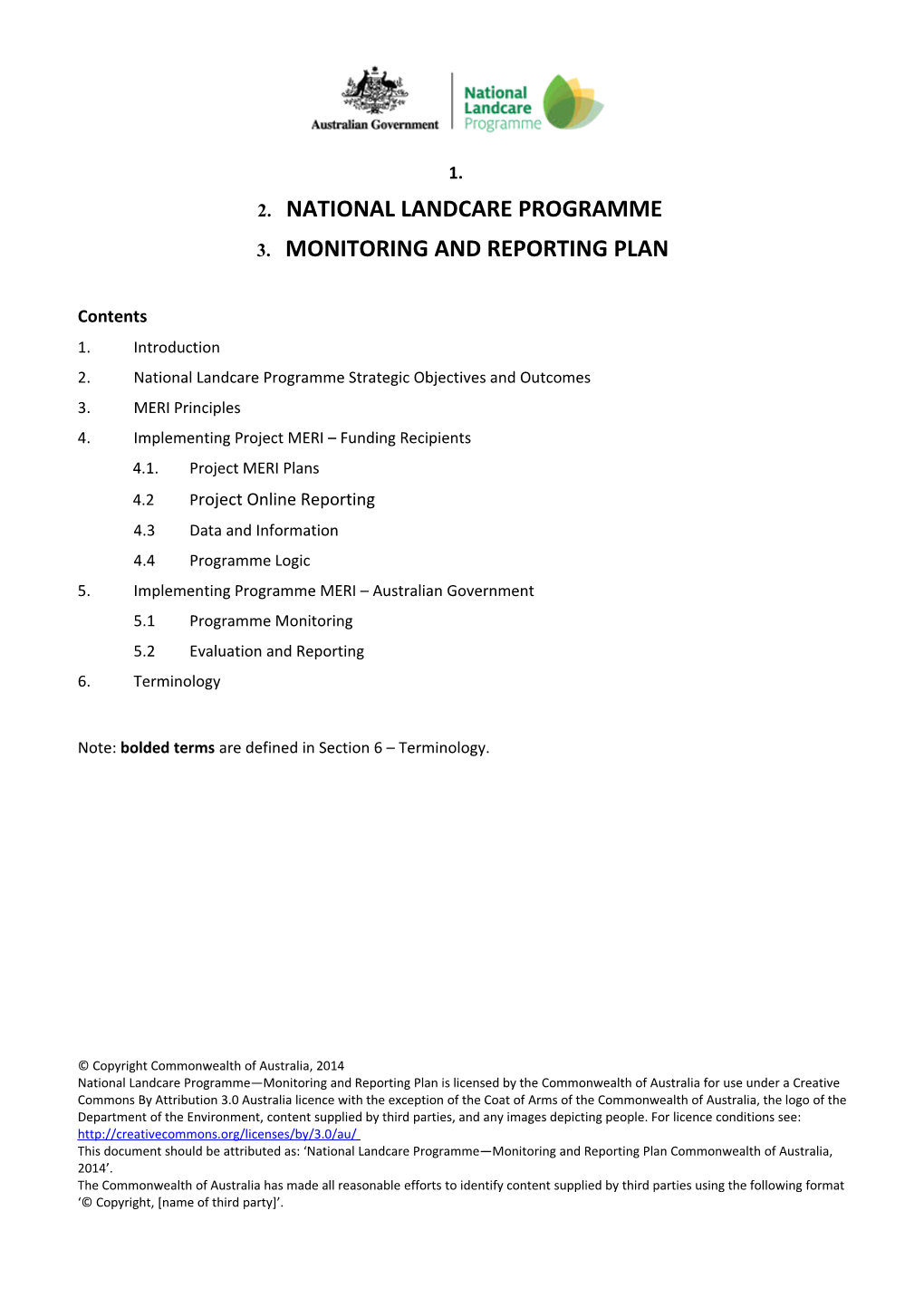 National Landcare Programme Monitoring and Reporting Plan