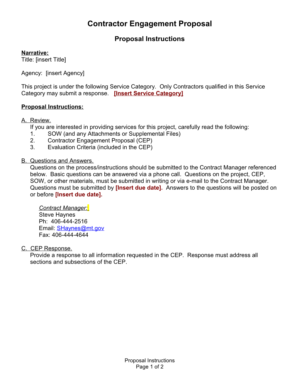 MIS Contractor Engagement Proposal (CEP)