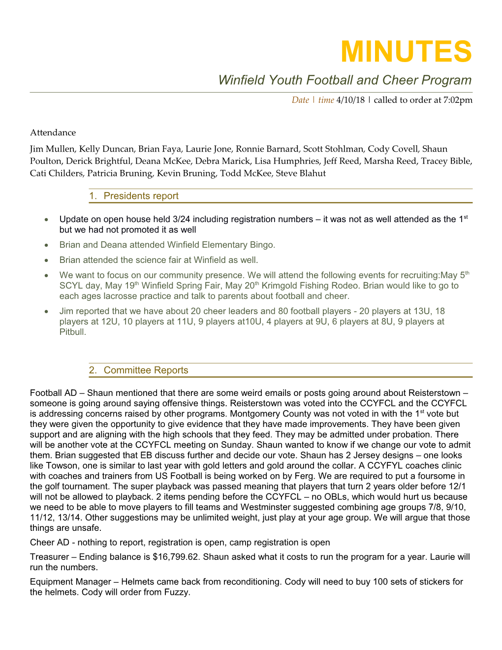 Winfield Youth Football and Cheer Program