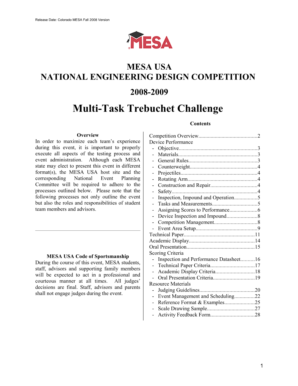 Mesa Usa National Engineering Design Competition