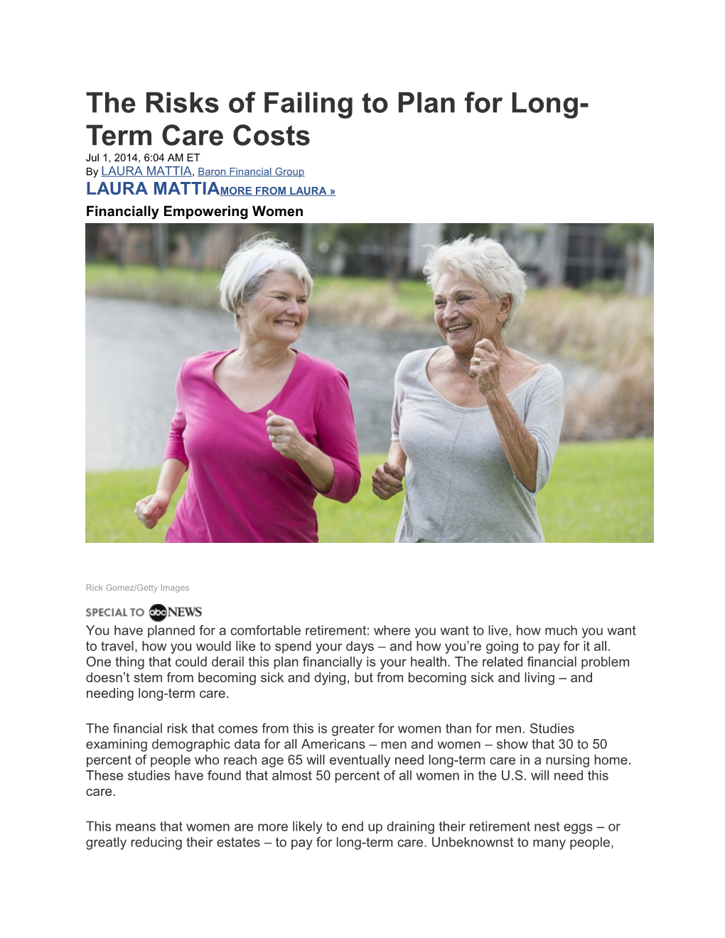 The Risks of Failing to Plan for Long-Term Care Costs