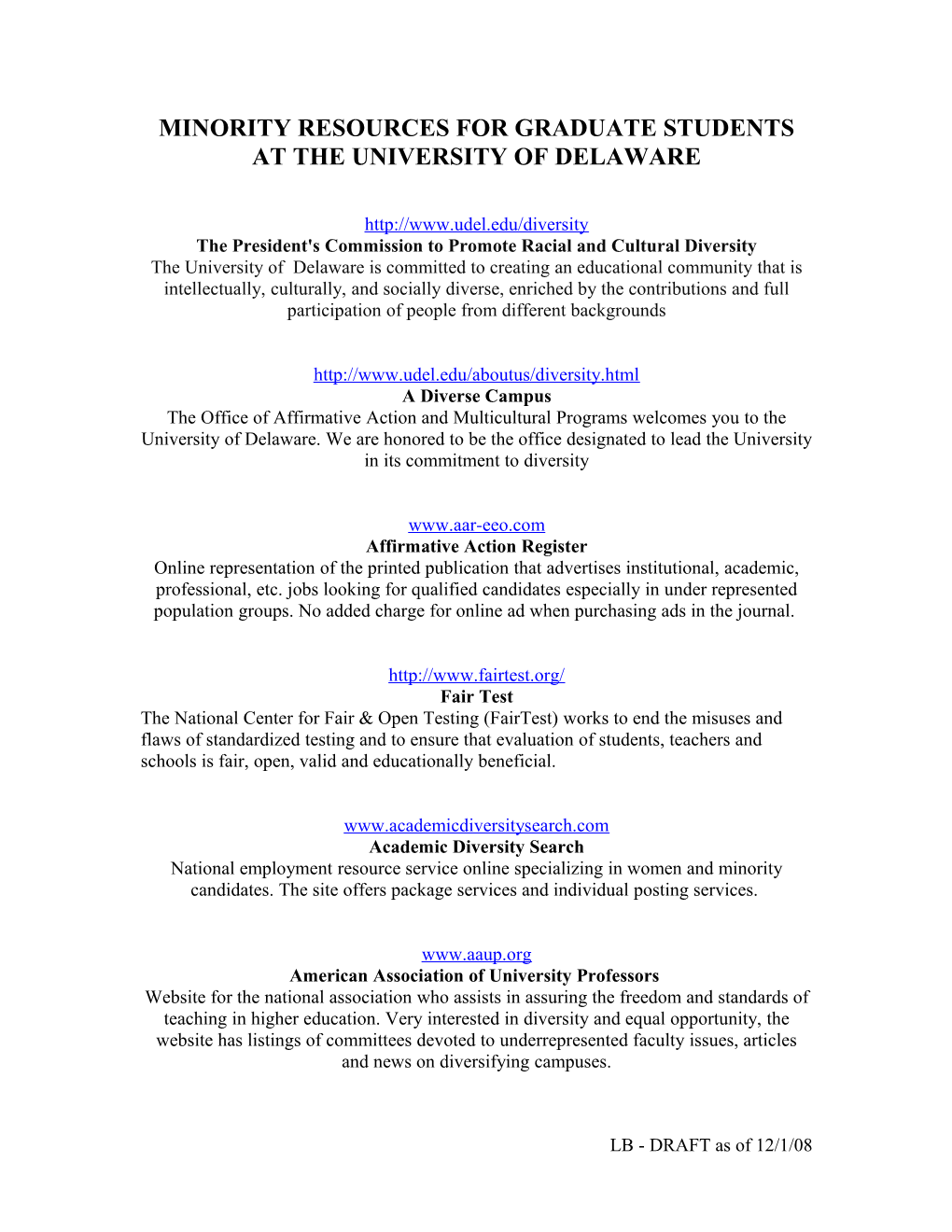 Minority Resources for Graduate Students at the University of Delaware