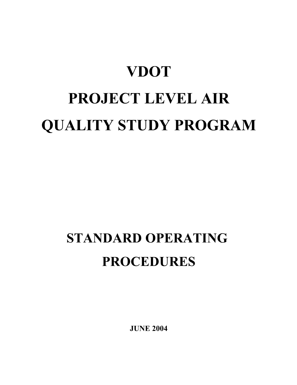 VDOT Project Level Air Quality Study Program