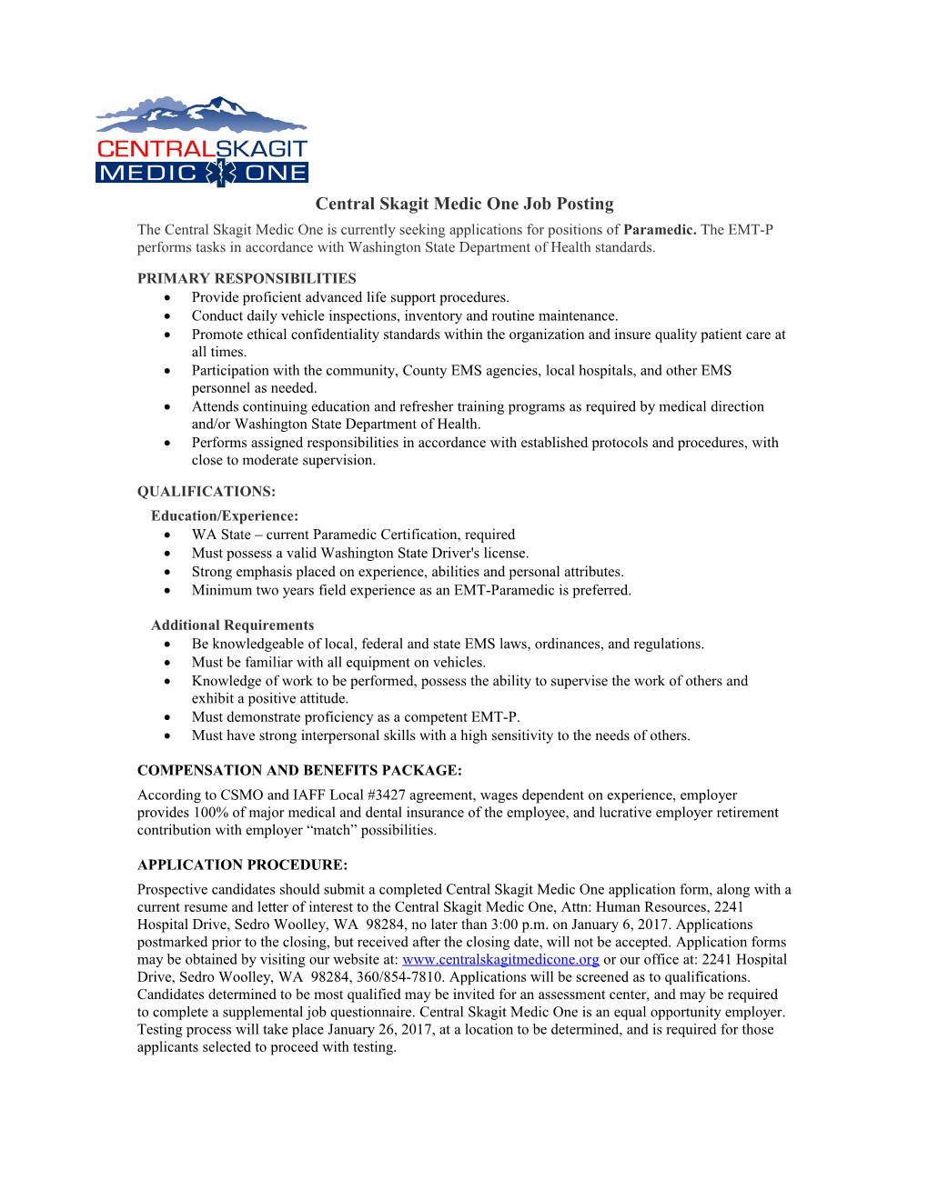 Skagit County EMS Commission Job Posting