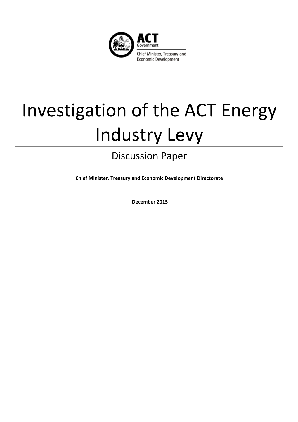 Investigation of ACT Energy Industry Levy