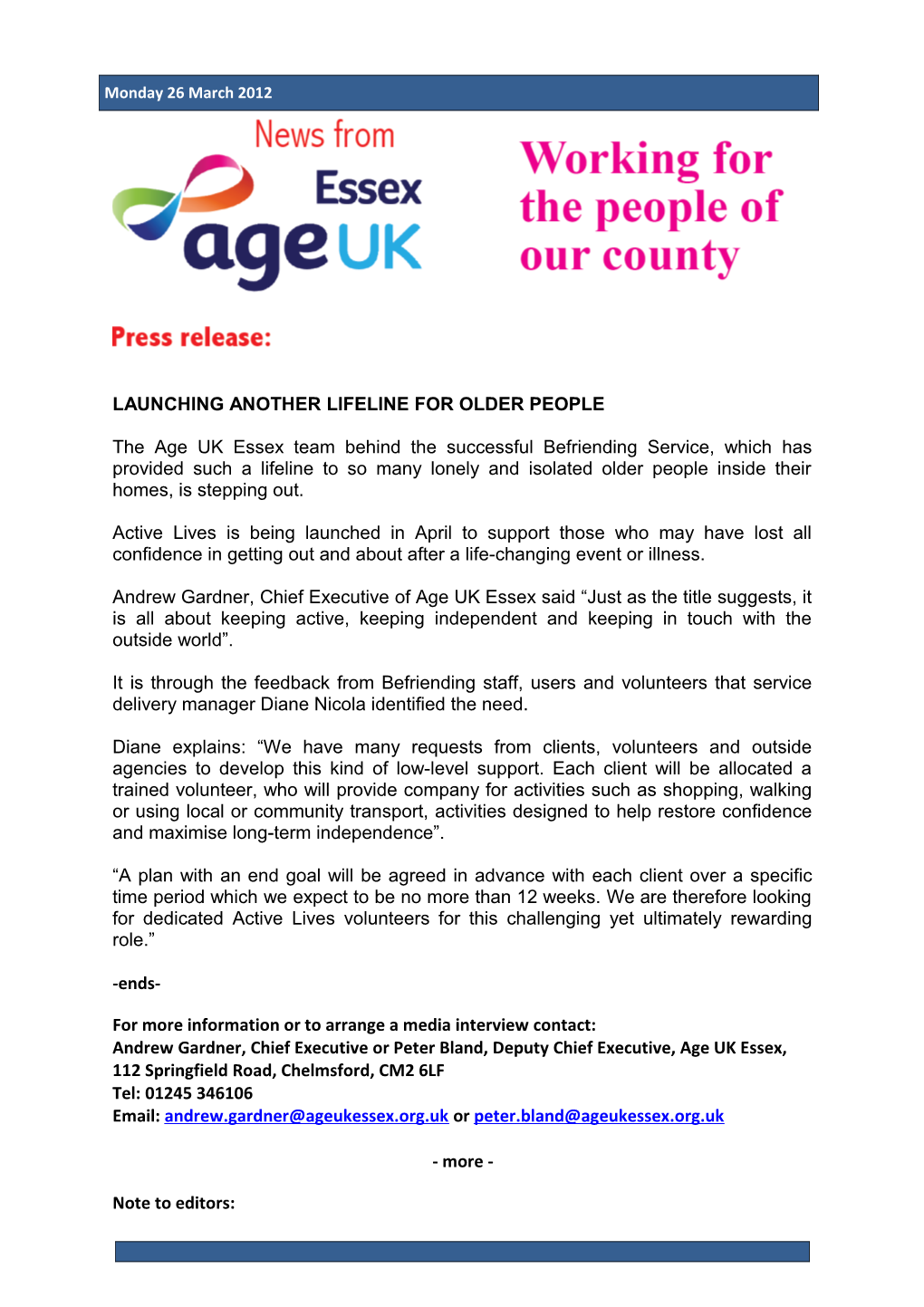 Launching Another Lifeline for Older People