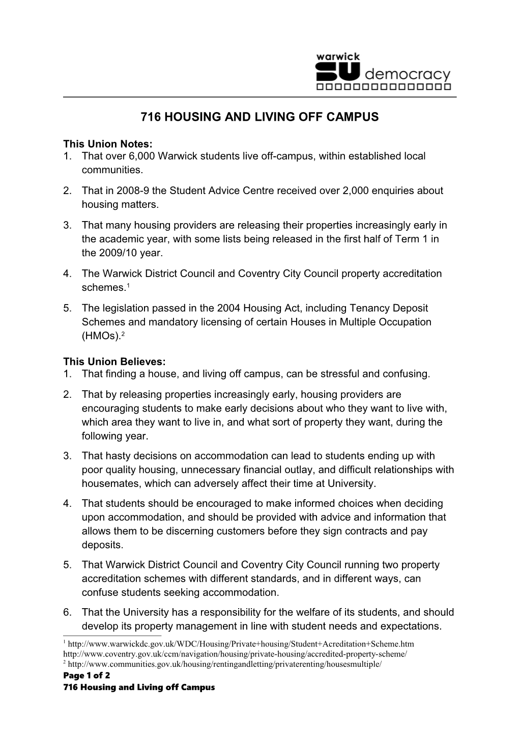 716 Housing and Living Off Campus