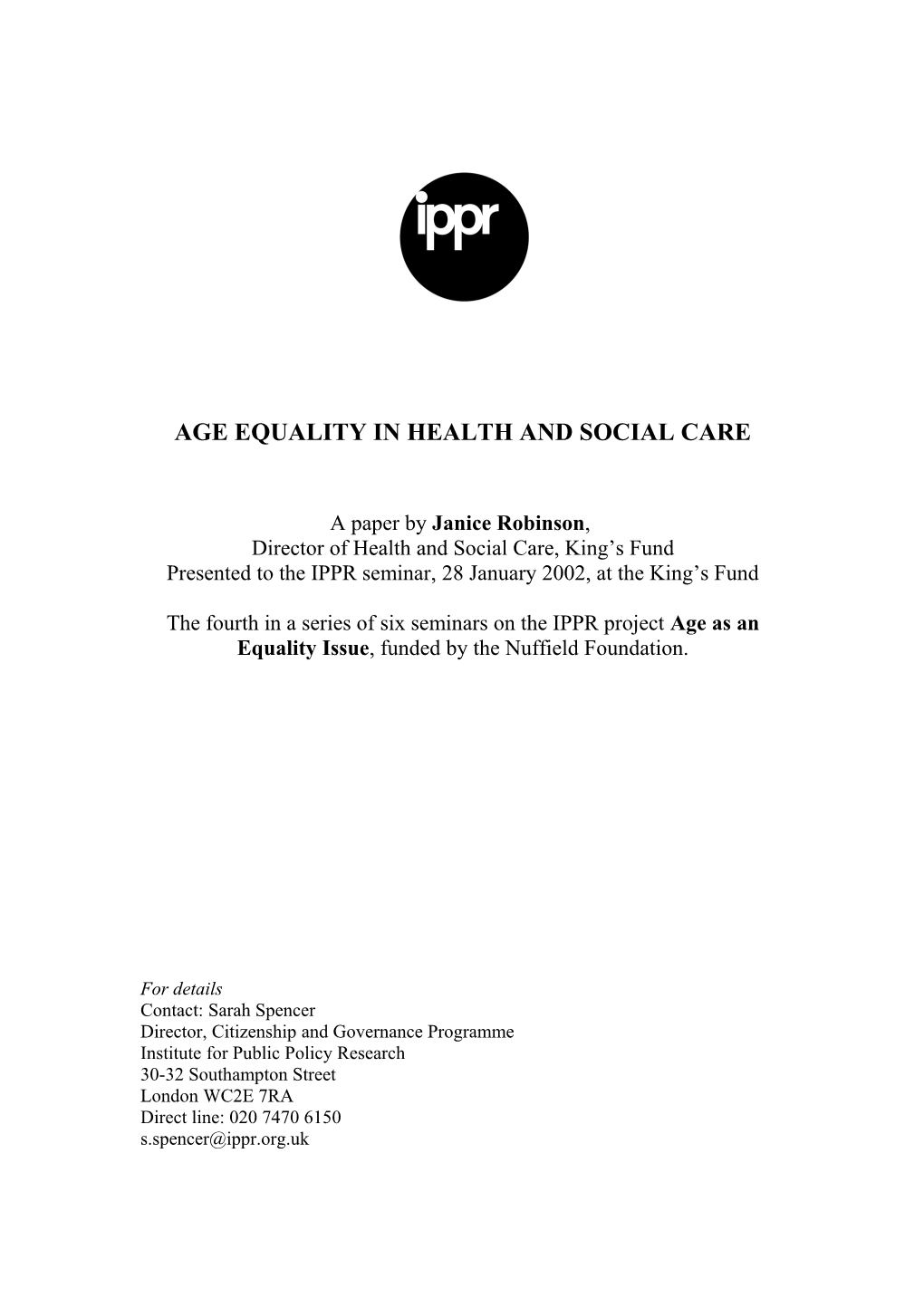 Age Equality in Health Care