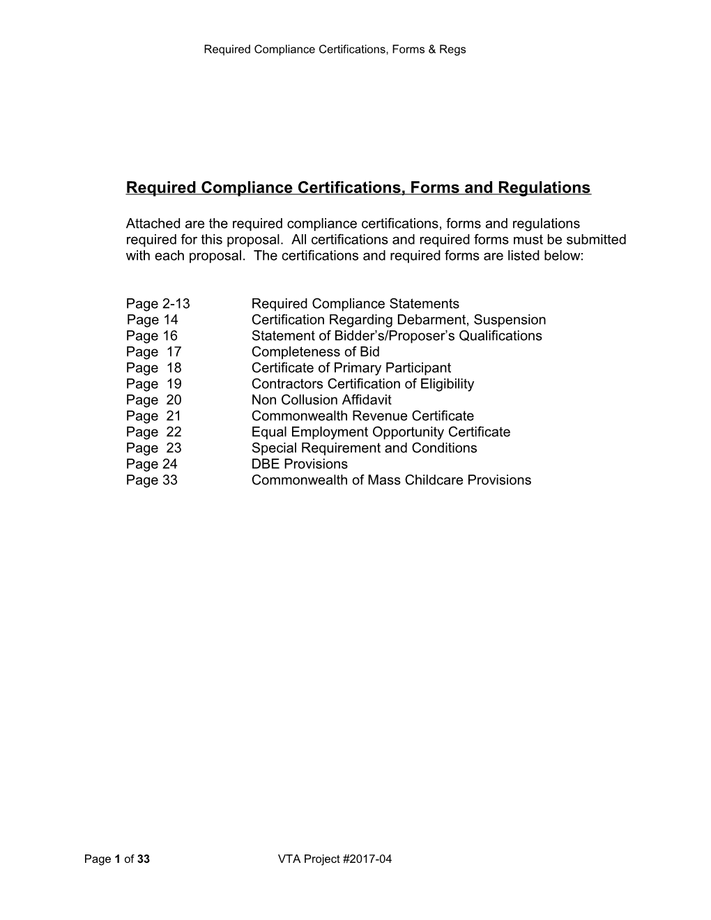 Required Compliance Certifications, Forms and Regulations