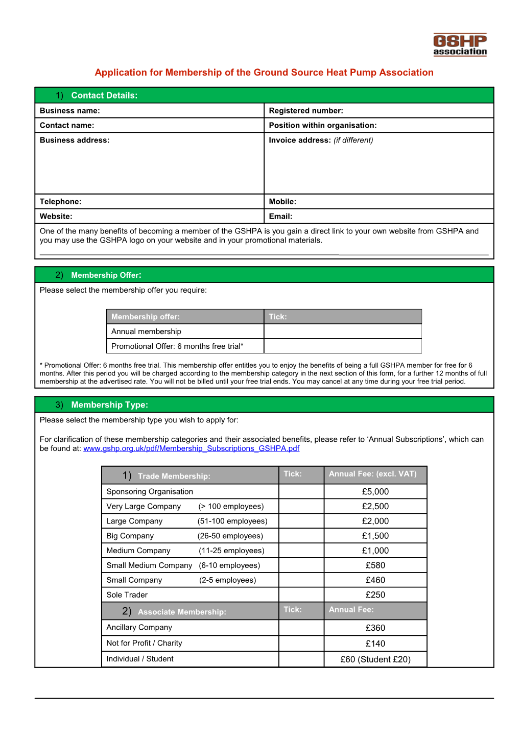 Application Form for Membership of the Ground Source Heat Pump Association