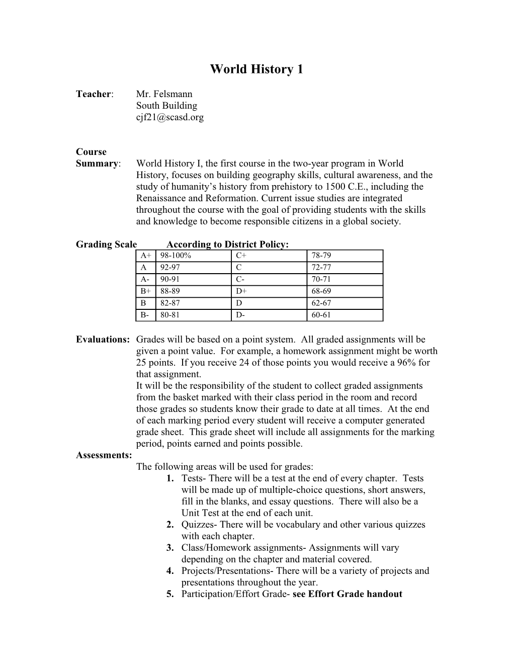 Grading Scaleaccording to District Policy