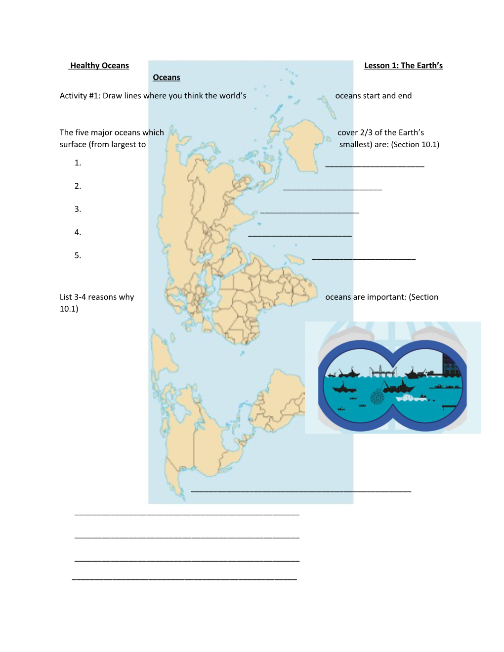 Activity #1: Draw Lines Where You Think the World S Oceans Start and End