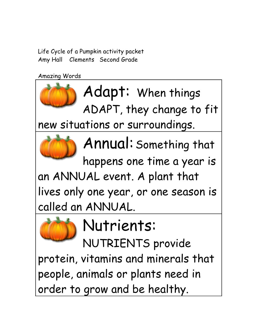 Life Cycle of a Pumpkin Activity Packet